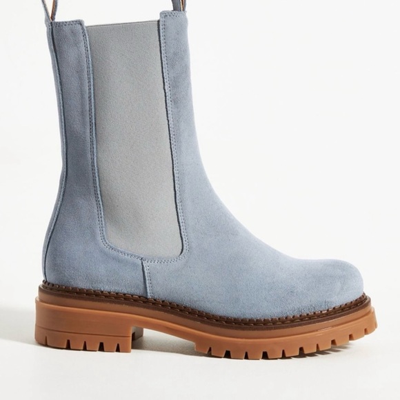 Anthropologie Light Blue Suede Ankle Boots - Picture 1 of 5
